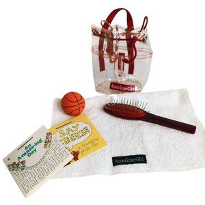 American Girl Doll Accessories Set Clear Bag Brush Mini Books & Basketball